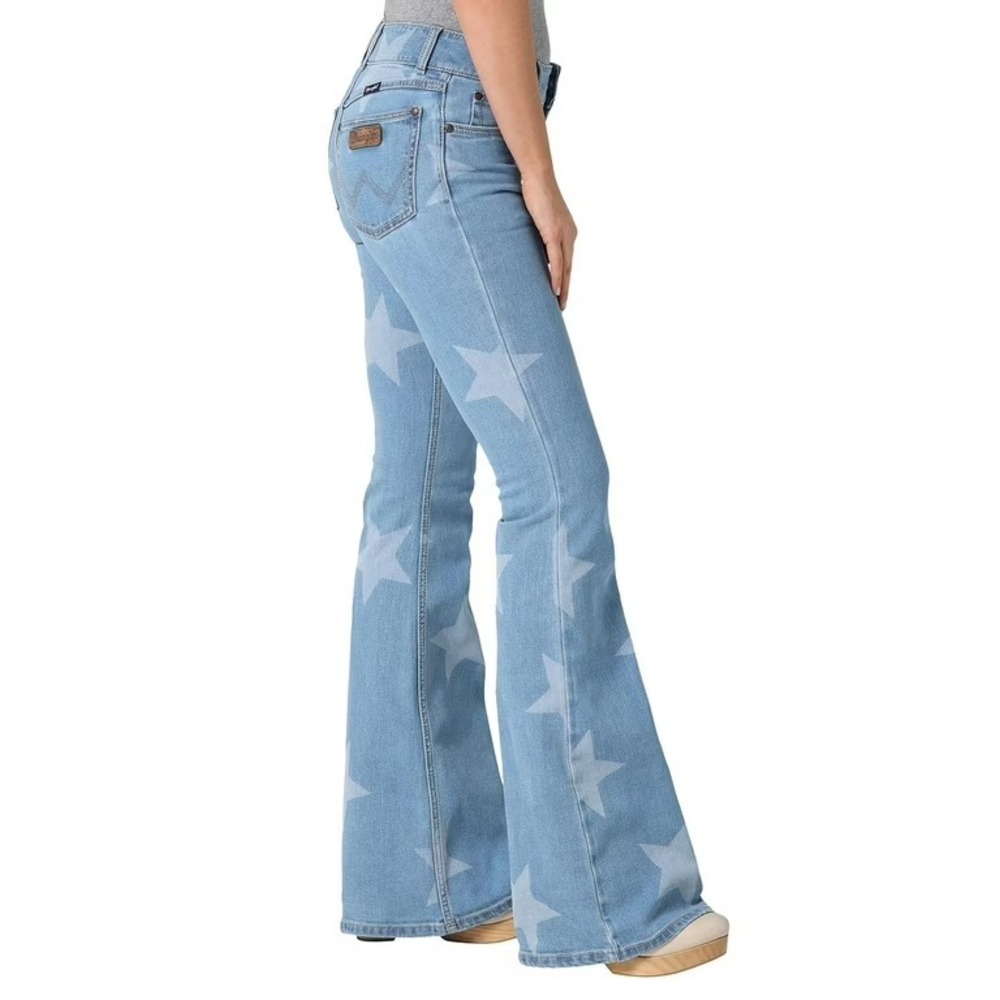 Wrangler Retro Mae Mid Rise Flare Jeans Star Pattern Women's 28 Cowgirl Rodeo - Picture 3 of 10